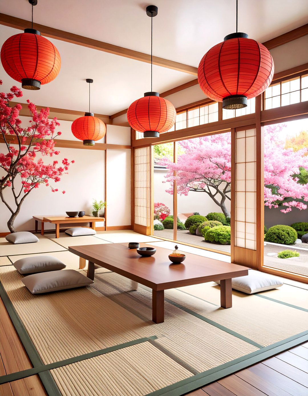 Japanese Inspired Zen Living Room with Tatami Mats - 25 Zen Living Room Ideas