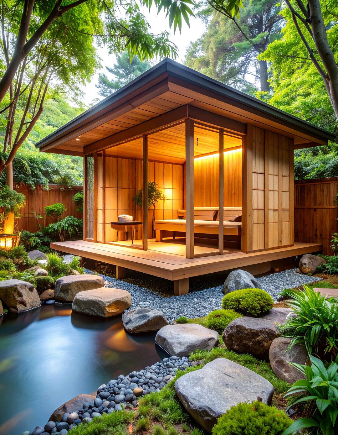 Japanese Inspired Zen Sauna with Bamboo Accents - 25 Outdoor Sauna Ideas