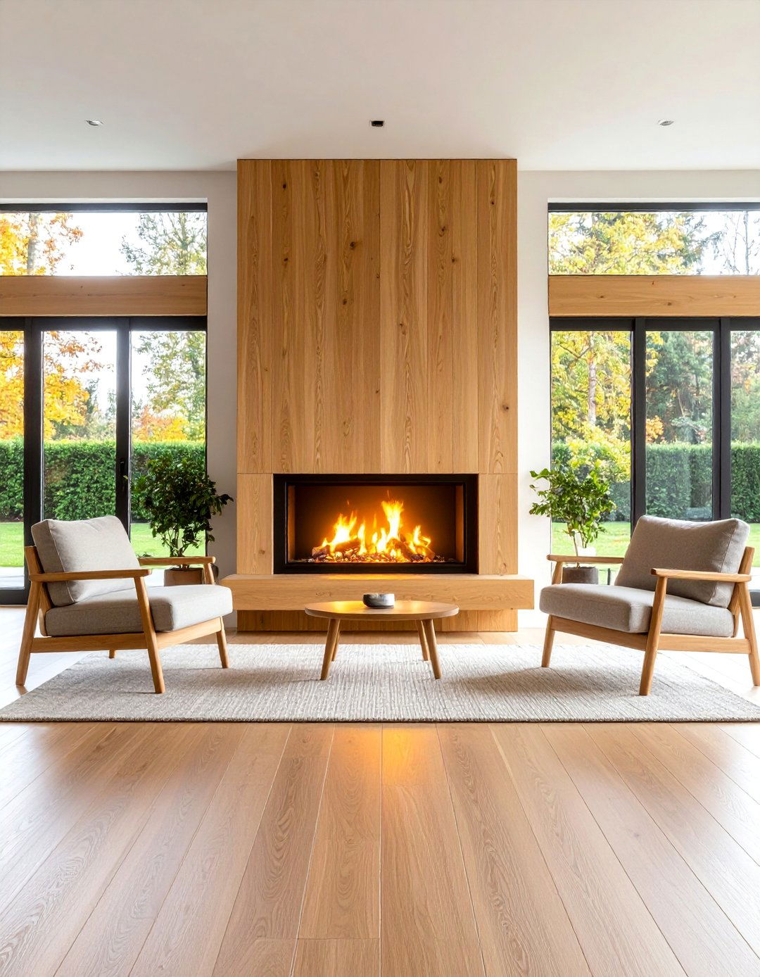 Japanese Inspired Zen Three Sided Fireplace with Natural Materials - 25 3 Sided Fireplace Ideas