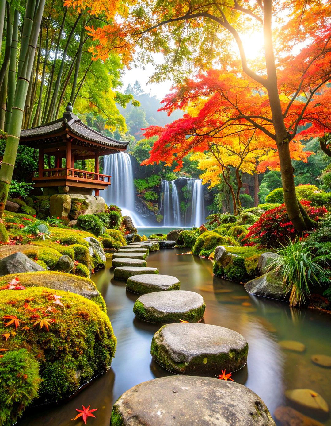 Japanese Inspired Zen Tiered Garden with Water Features - 25 Tiered Garden Ideas