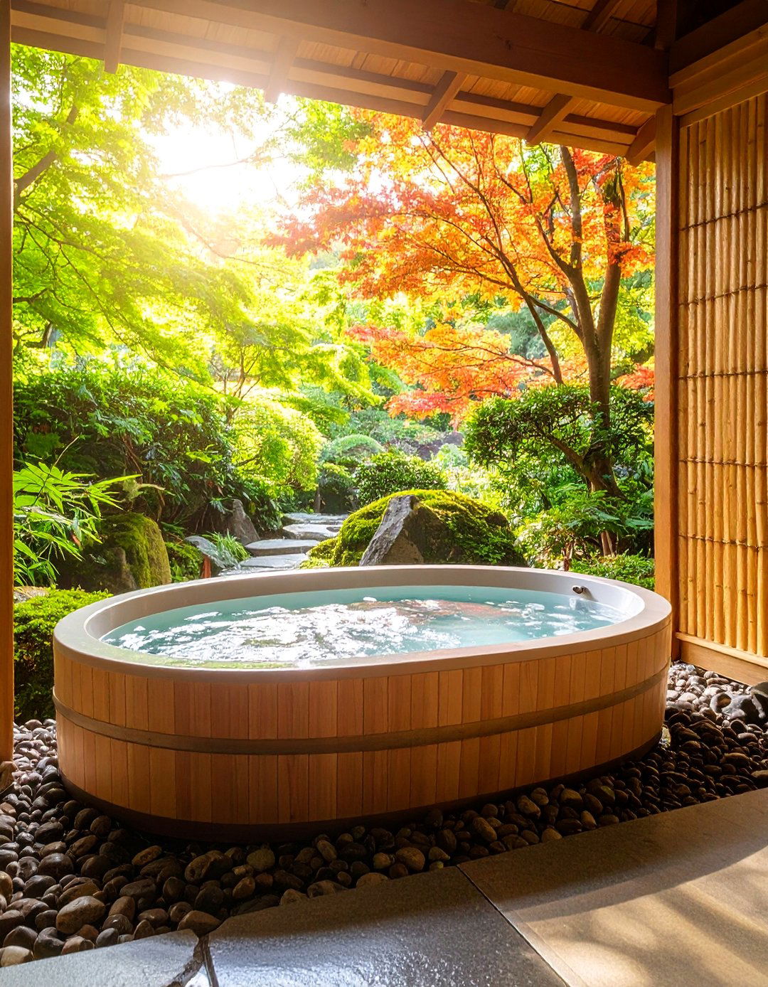 Japanese Soaking Tub with Garden Views - 25 Japandi Bathroom Ideas