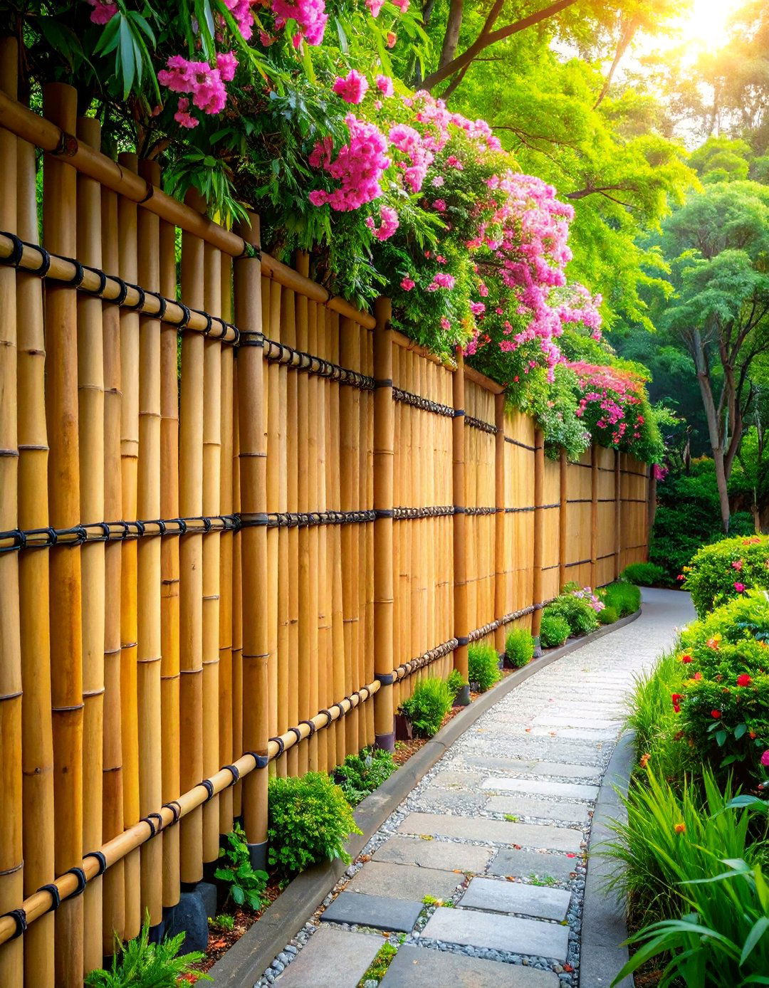 Japanese Style Bamboo Fence Trellis - 25 Garden Trellis Ideas