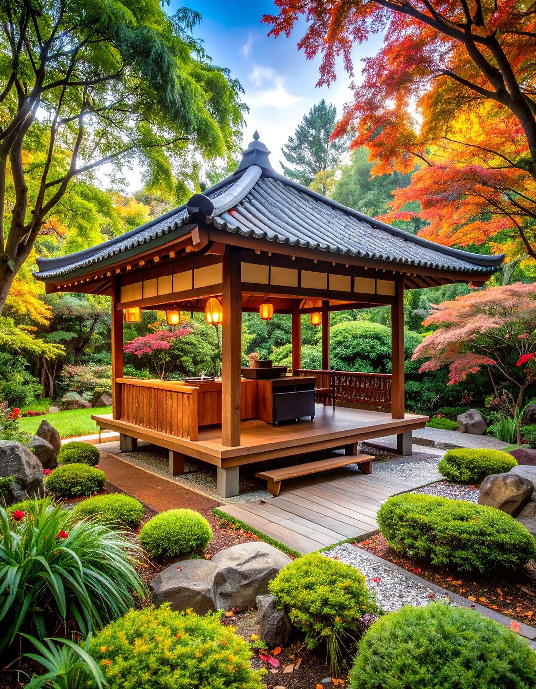 Japanese Tea House Inspired Cooking Pavilion - 25 Outdoor Kitchen with a Gazebo Ideas