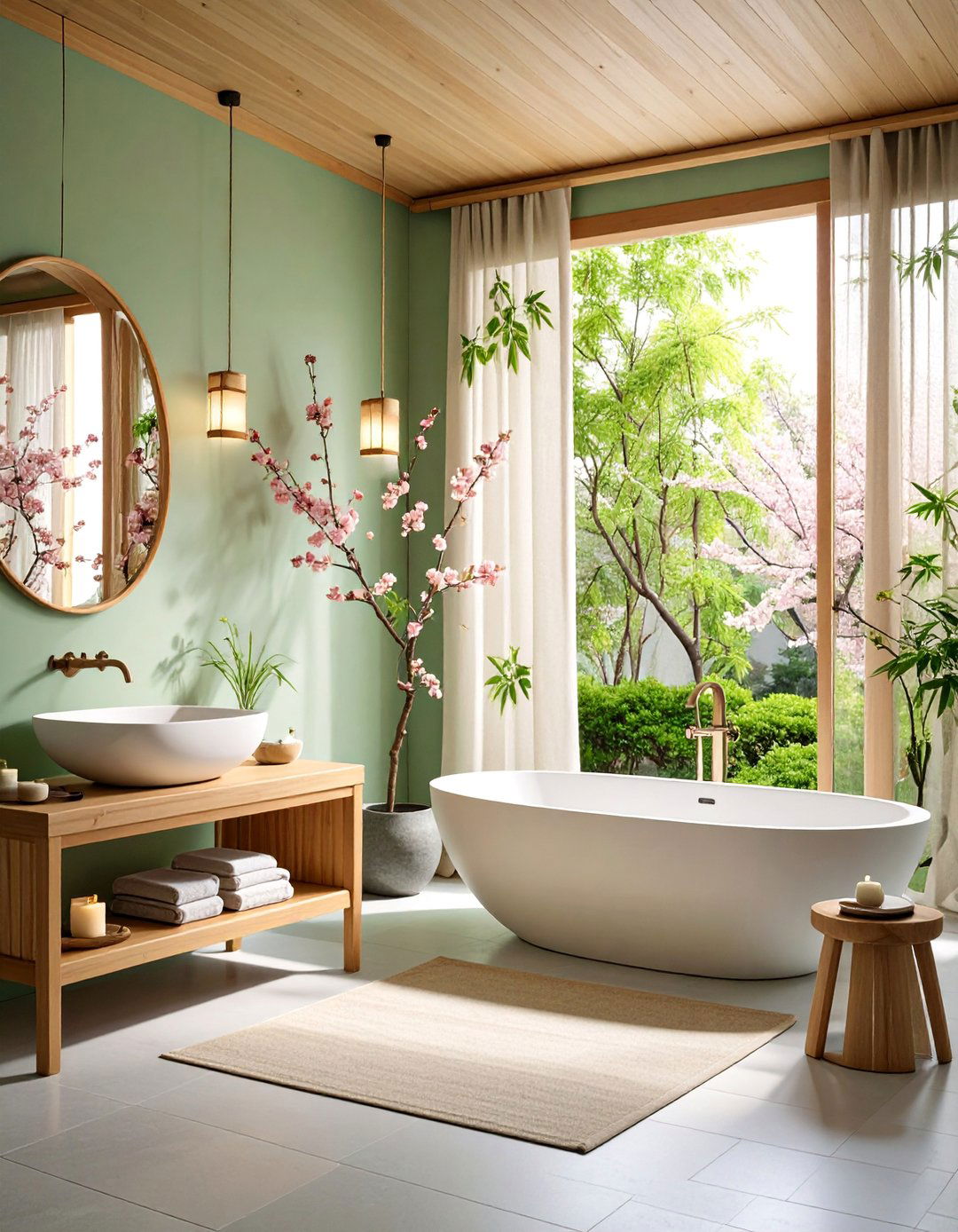 Japanese Zen Bathroom Curtains with Tranquil Minimalism - 25 bathroom curtain ideas