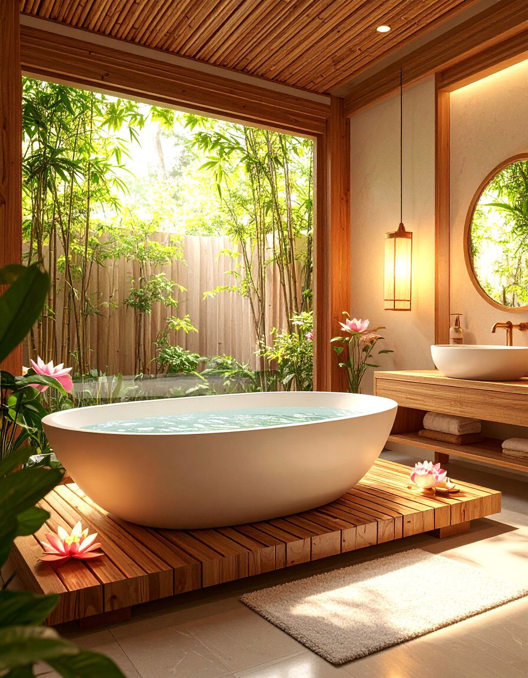 Japanese Zen Bathroom with Soaking Tub - 25 Minimalist Bathroom Ideas