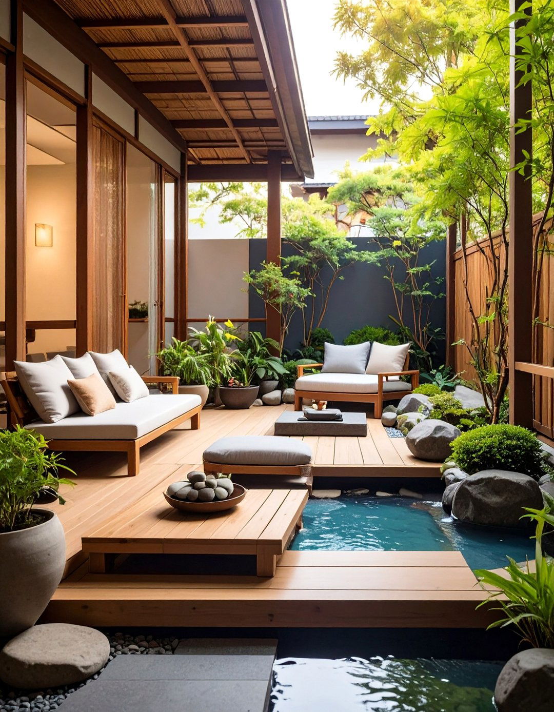 Japanese Zen Garden Balcony with Bamboo Elements - 25 Large Balcony Ideas
