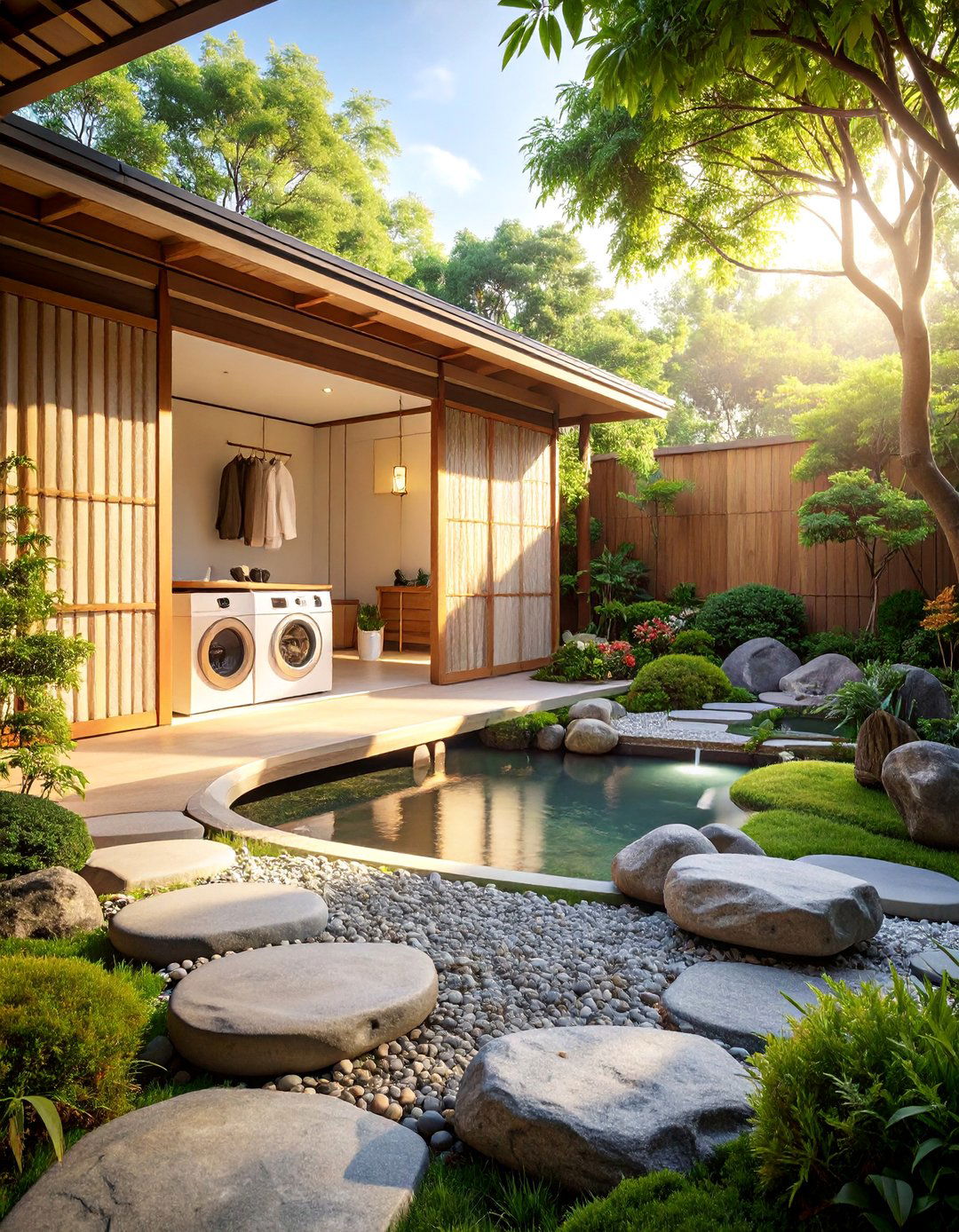 Japanese Zen Garden Laundry Retreat - 25 Outdoor Laundry Area Design Ideas