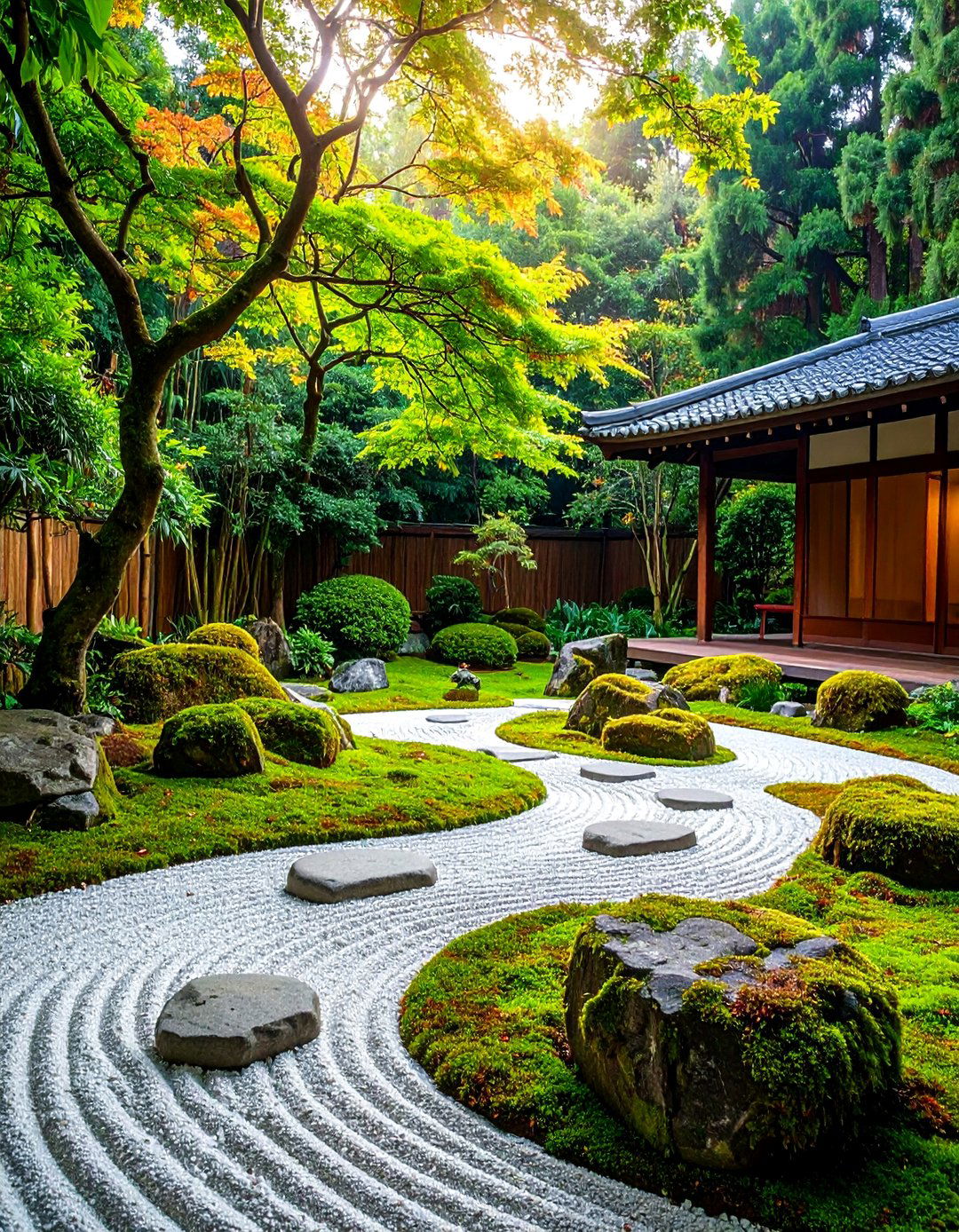 Japanese Zen Garden with Raked Gravel Patterns - 25 Front Yard Landscaping Ideas With Rocks and Mulch