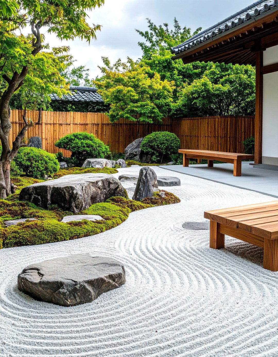 Japanese Zen Garden with Raked Gravel - 25 Asian Landscaping Ideas