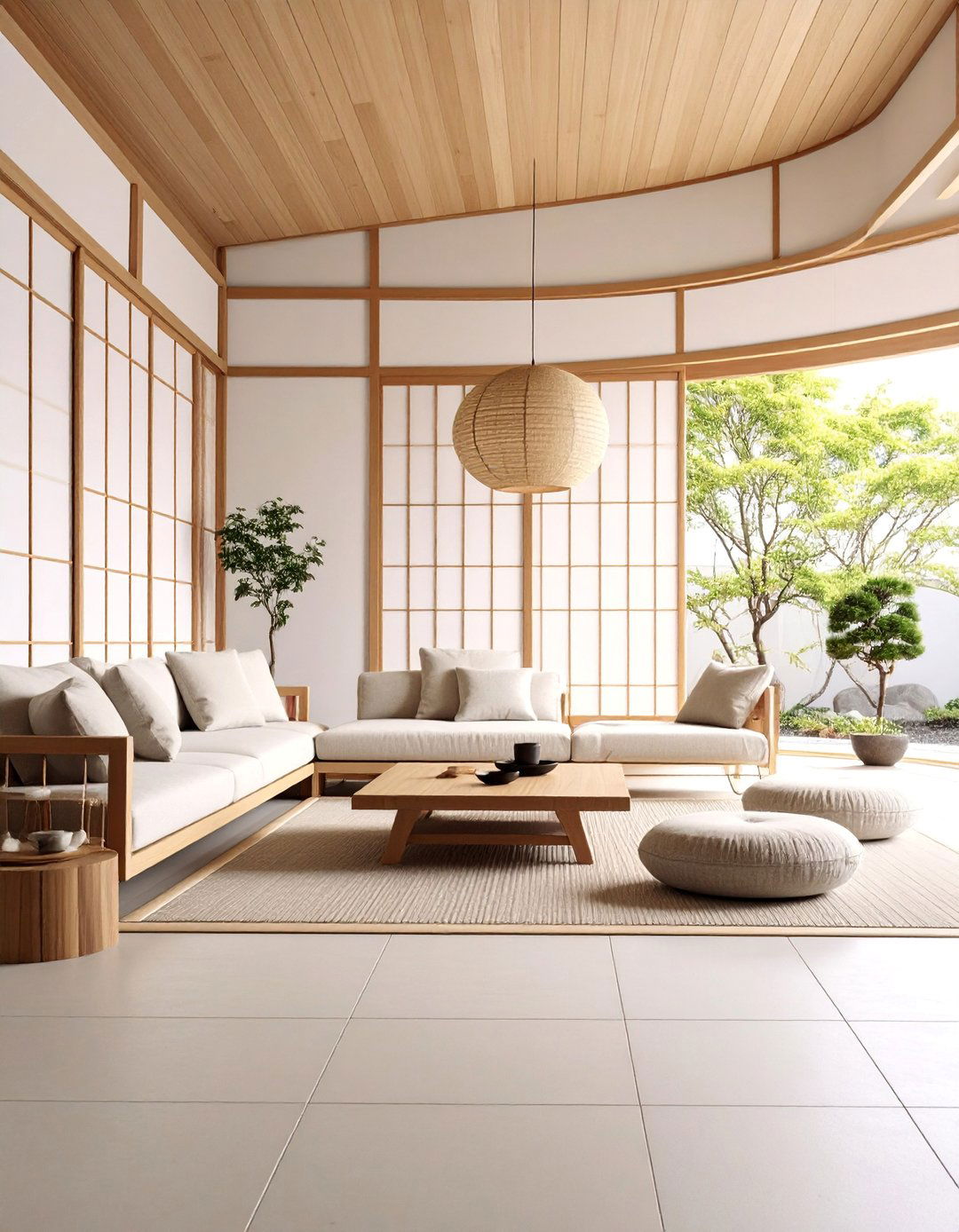 Japanese Zen Minimalist Living Room with Tatami Flooring - 25 Asian Living Room Ideas