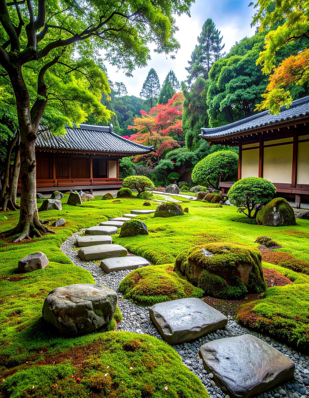Japanese Zen Moss Garden with Stone Arrangements - 25 Moss Garden Ideas