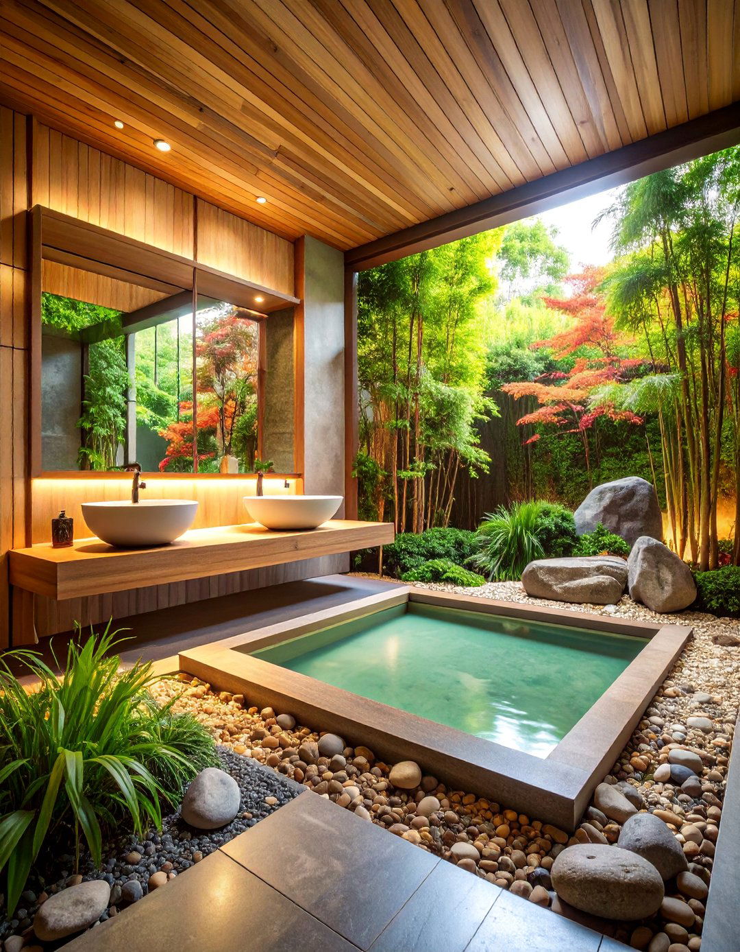 Japanese Zen Restaurant Bathroom with Natural Materials - 25 Restaurant Bathroom Ideas