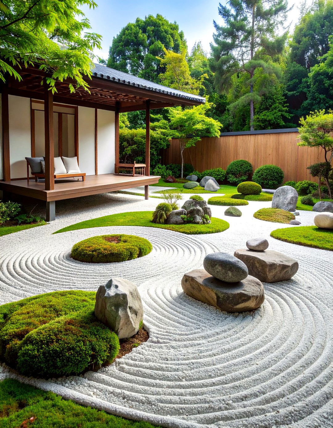 Japanese Zen Rock Garden with Raked Gravel - 25 Rock Landscaping Ideas