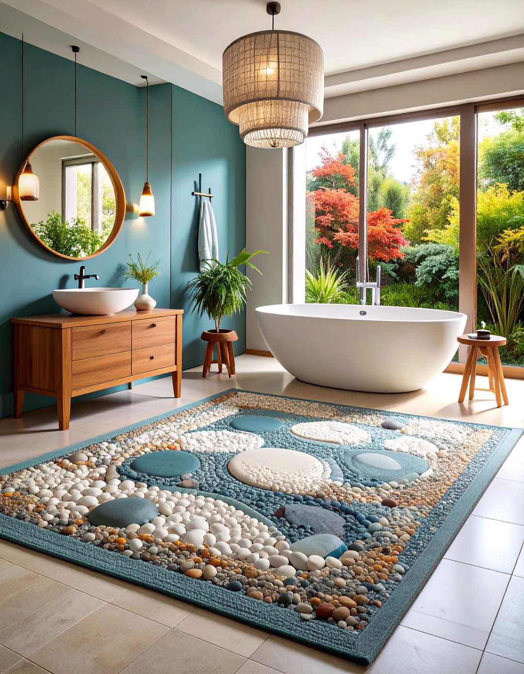 Japanese Zen Stone Pattern Rug - 25 Bathroom Rug Ideas