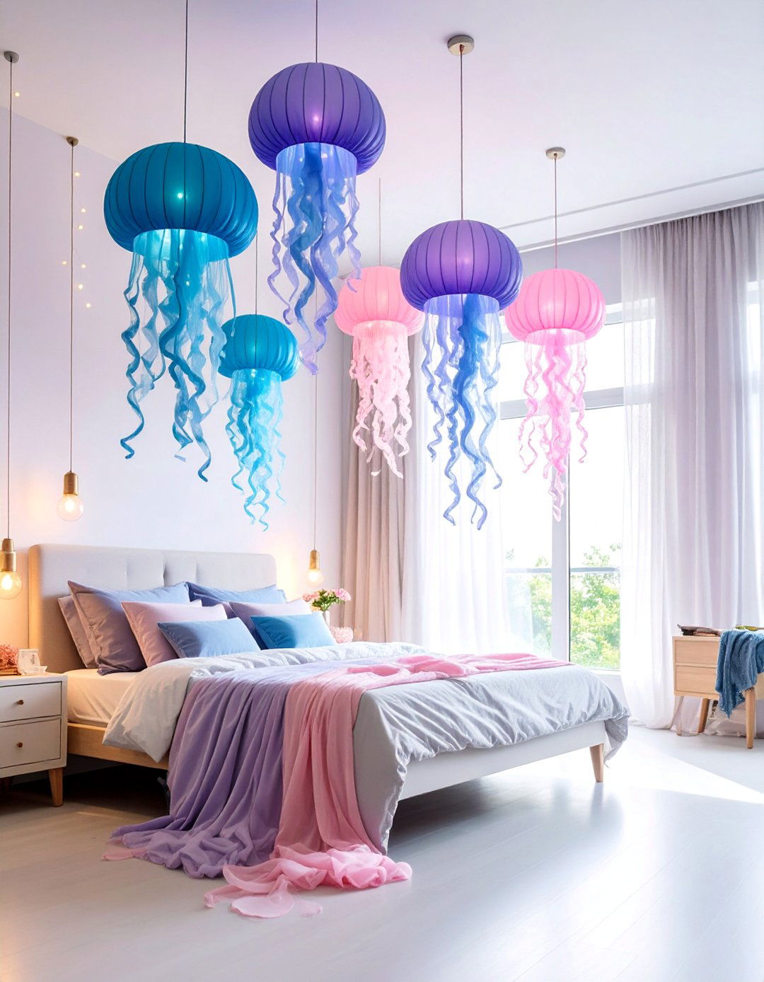 Jellyfish Hanging Lanterns - 25 Mermaid Bedroom Ideas