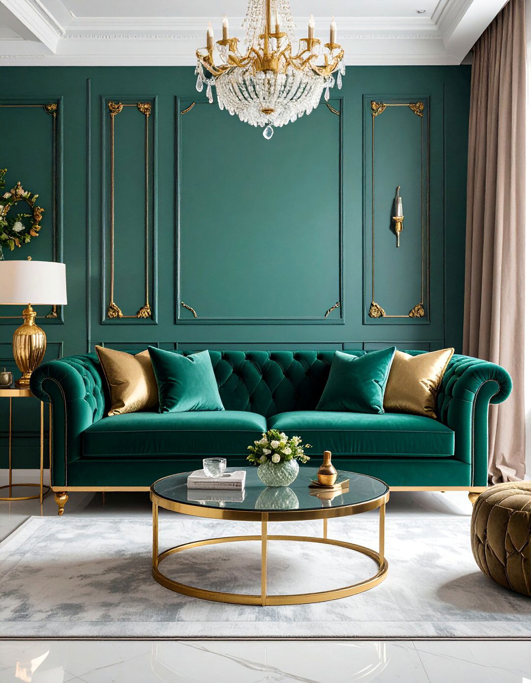 Jewel Tone Accent Living Space - 25 Glam Interior Design Ideas