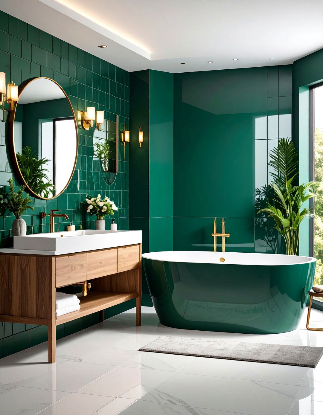 Jewel Tone Ceramic Tile Feature Wall - 25 Bathroom Tile Ideas