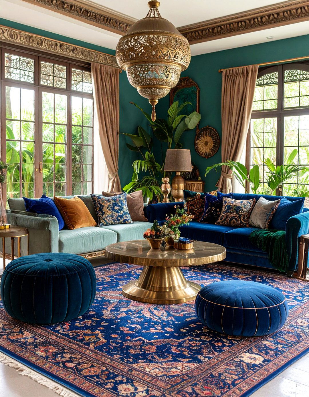 Jewel Tone Luxe with Rich Colors - 25 Boho Living Room Ideas