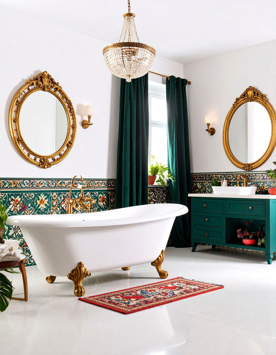 Jewel Toned Boho Bathroom with Rich Colors - 25 Boho Bathroom Ideas