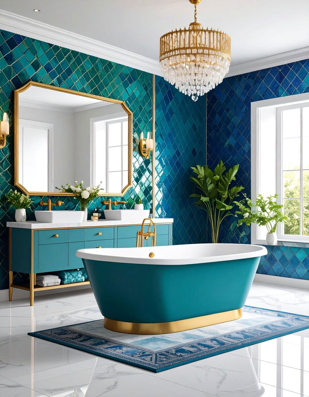 Jewel Toned Geometric Mosaic - 25 Powder Room Wallpaper Ideas