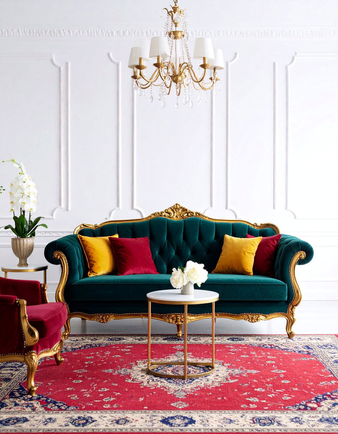Jewel Toned Velvet Fall Living Room with Rich Emerald Accents - 25 Fall Living Room Ideas