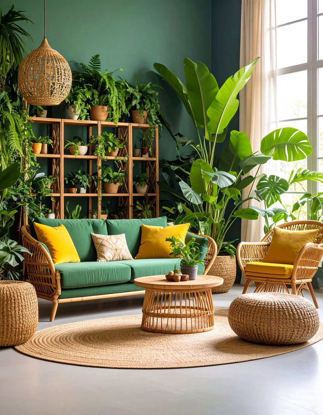 Jungle Maximalist Living Room with Lush Greenery - 25 Tropical Living Room Ideas