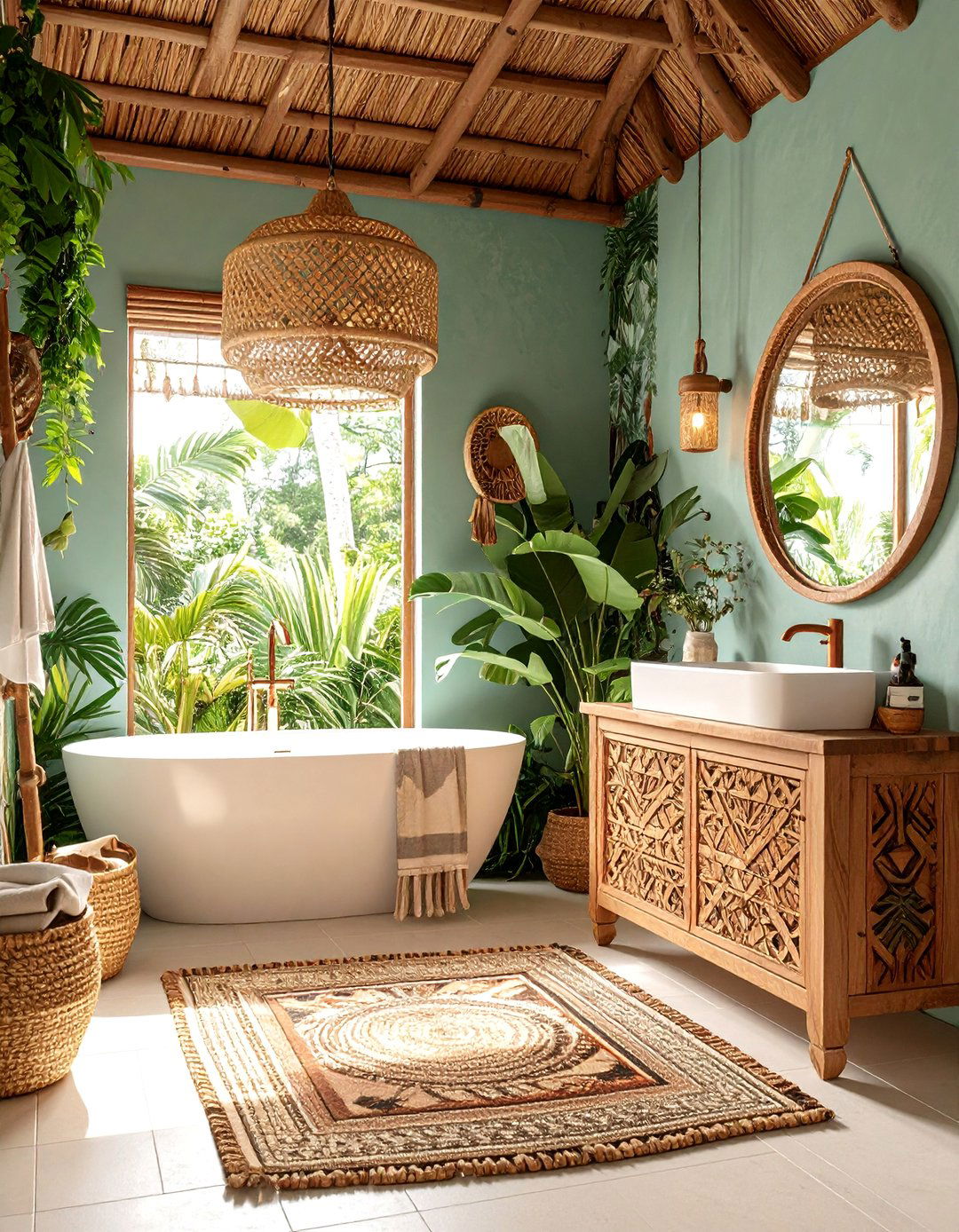 Jungle Safari Kids Bathroom with Tribal Pattern Accents - 25 Kids Bathroom Ideas