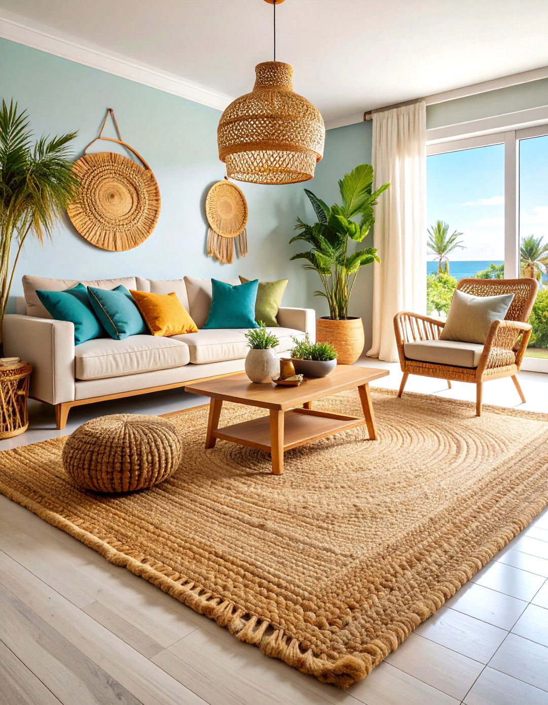 Jute Natural Fiber Coastal Design Carpet - 25 Living Room Carpet Ideas