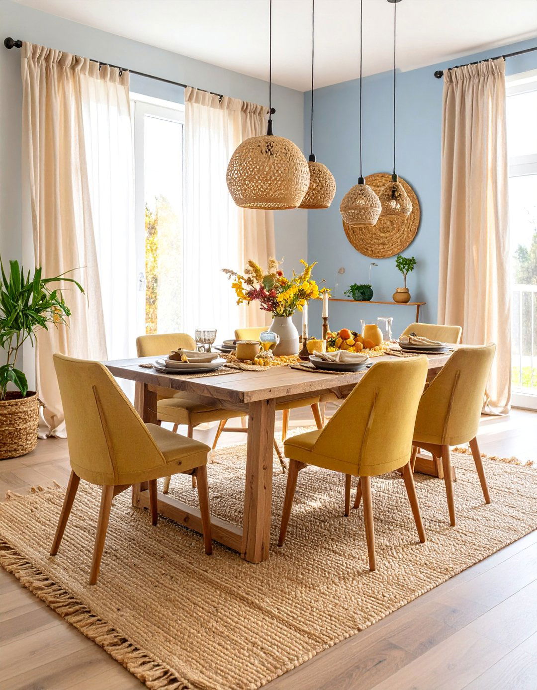 Jute and Hemp Fiber Dining Room with Rustic Table - 25 Bohemian Desert Decor Ideas