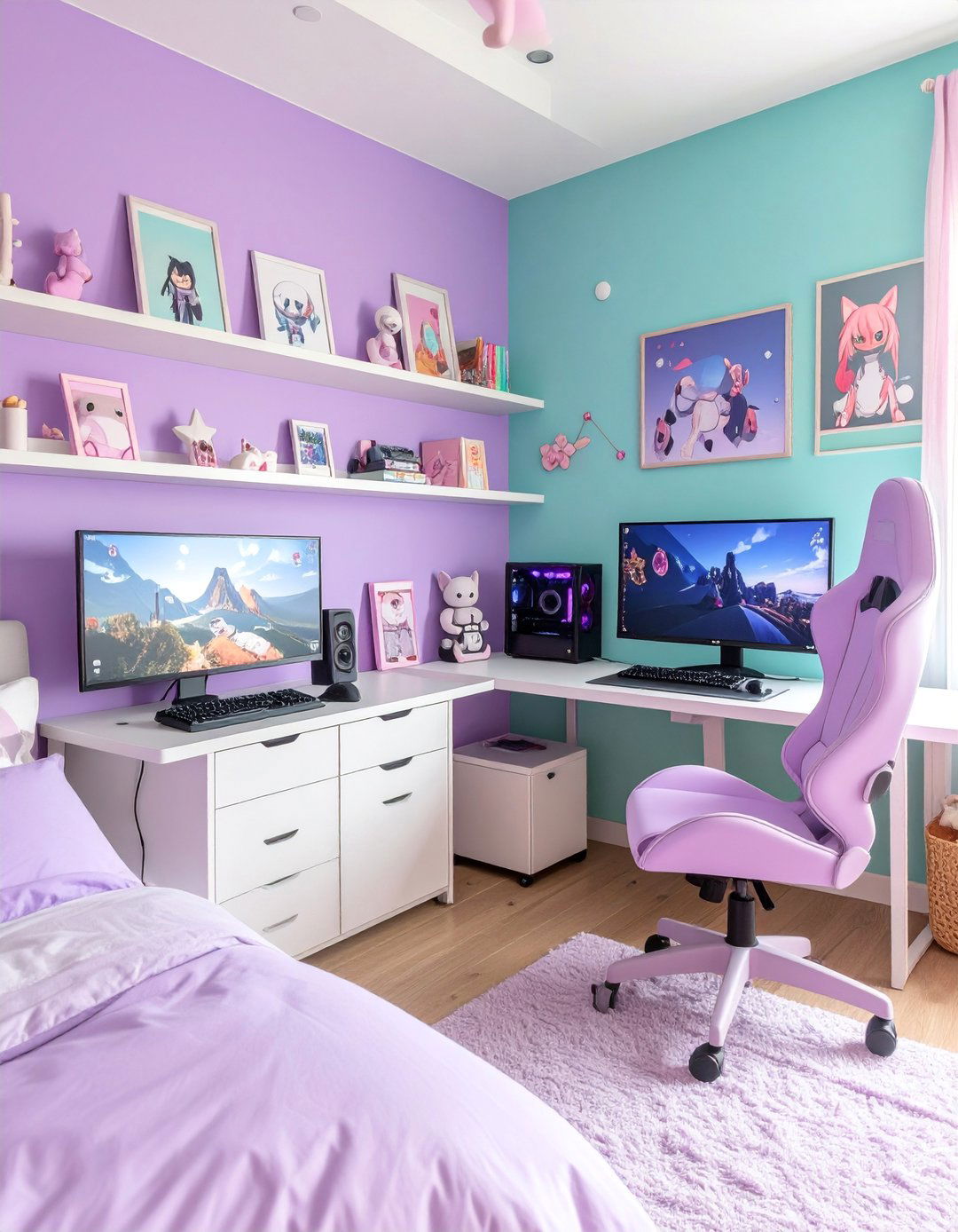 Kawaii Anime Gaming Setup with Character Themes - 25 Gamer Girl Room Ideas
