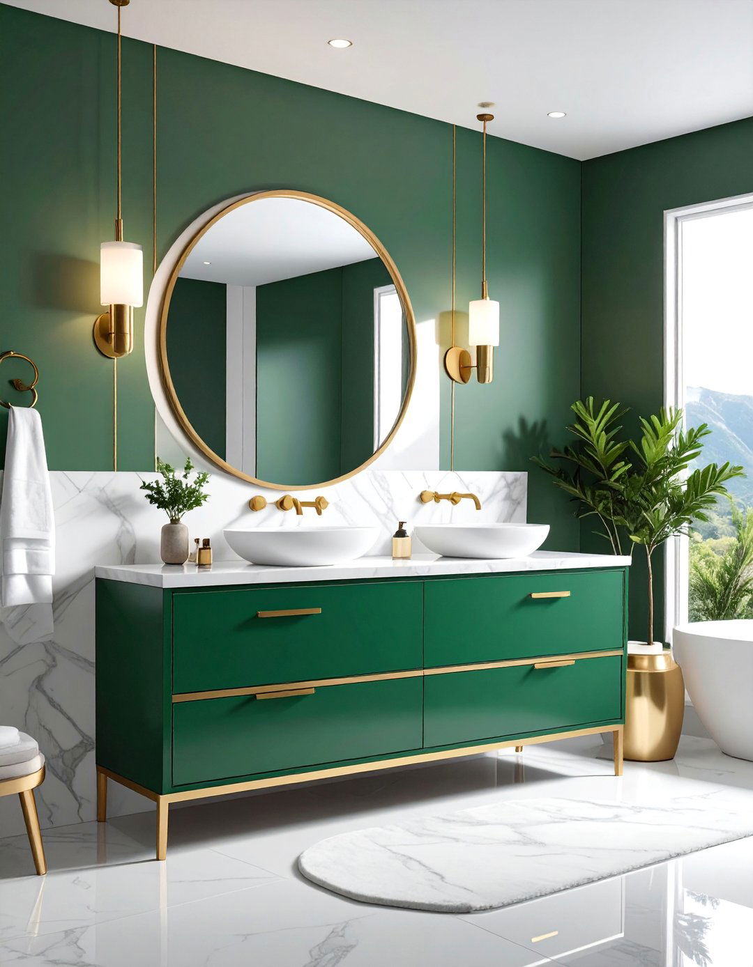 Kelly Green Bold Statement Vanity with Marble - 25 Bathroom With Green Vanity