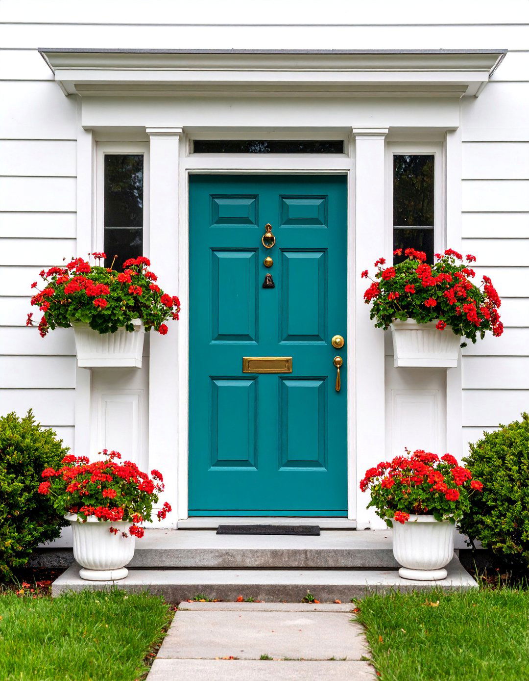 Kelly Green Front Door with White Colonial Trim - 25 Green Front Door Ideas