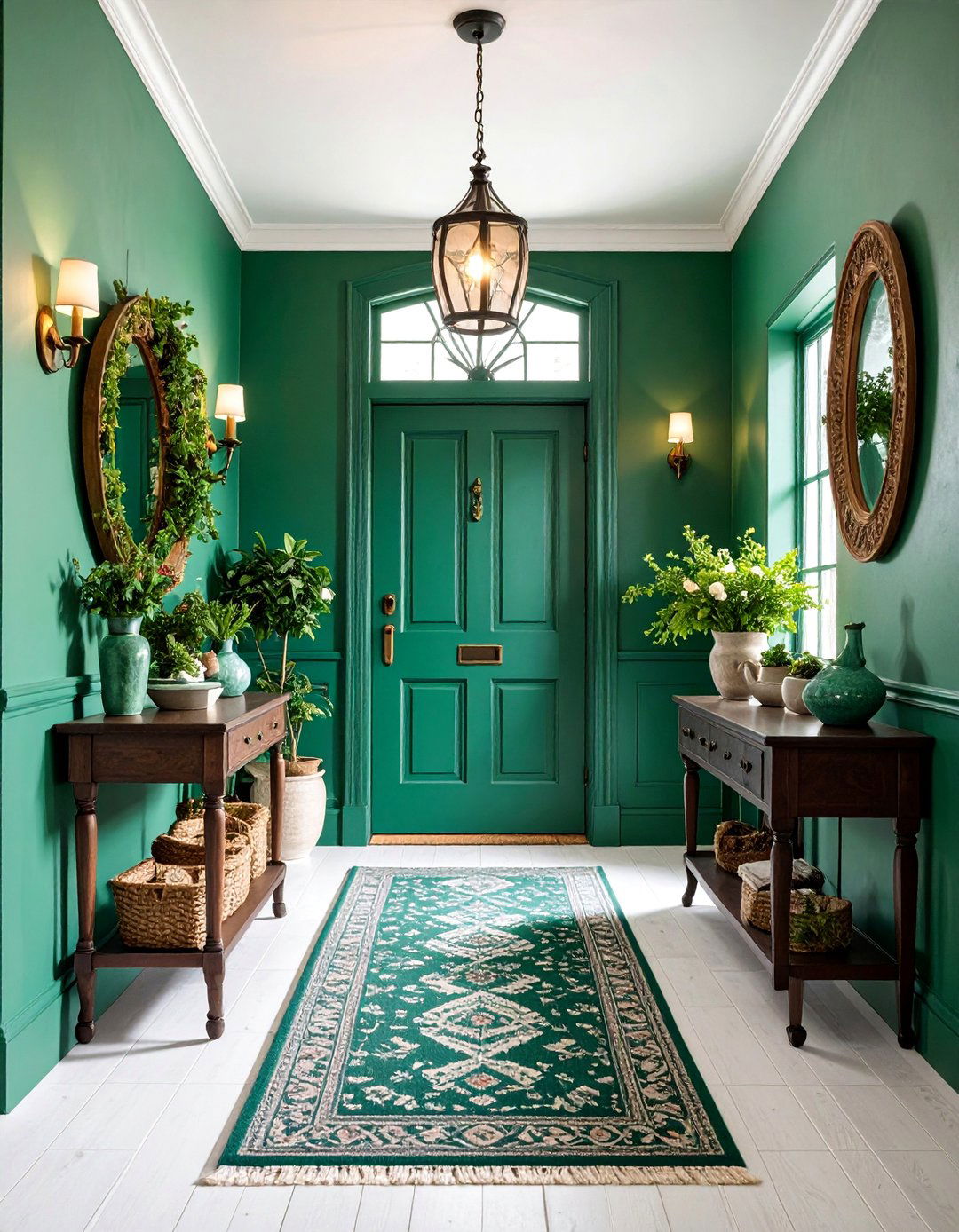 Kelly Green Hallway with Irish Country Charm - 25 Green Hallway Ideas