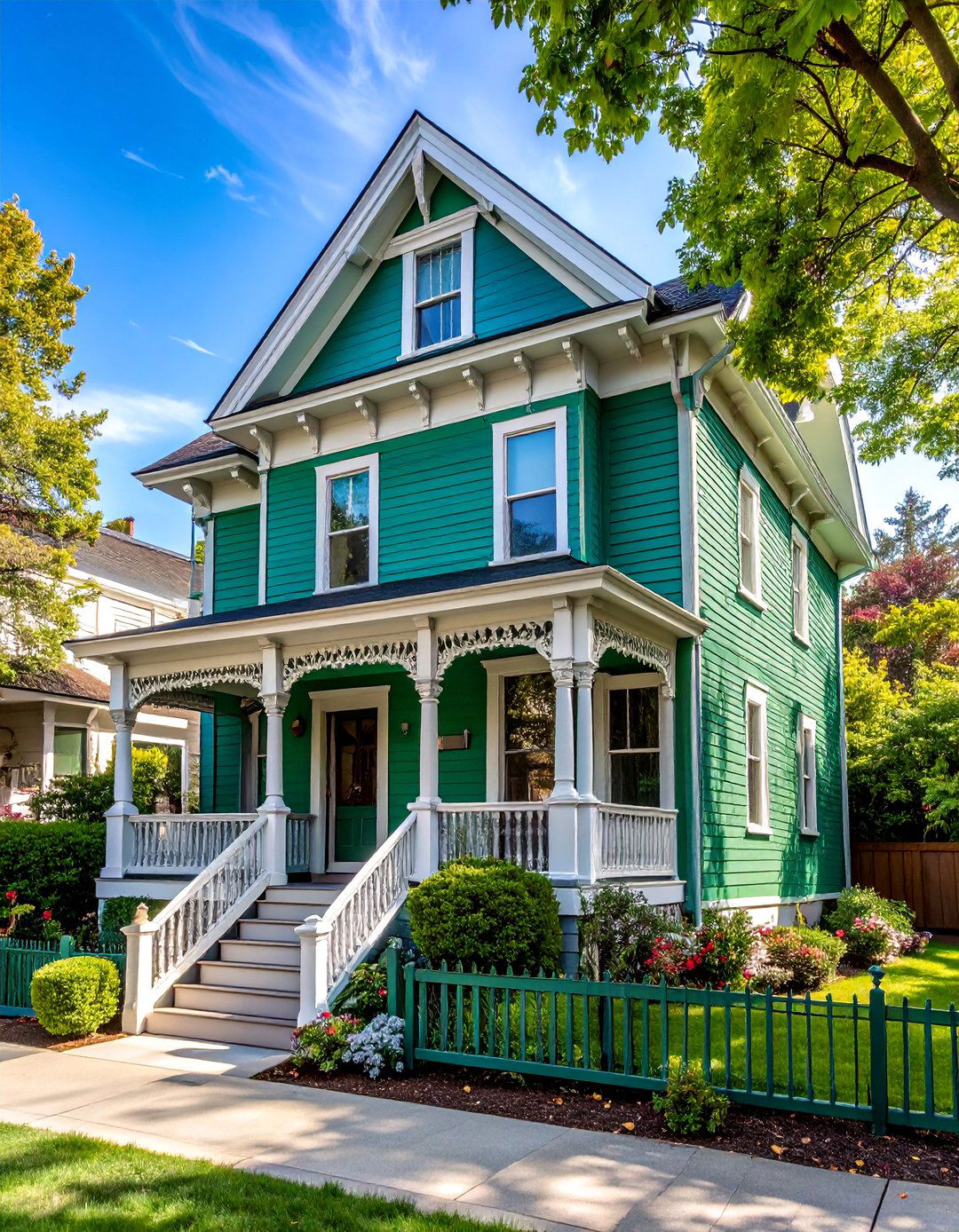 Kelly Green Victorian Boldness with White Trim - 25 Green Victorian House Colors