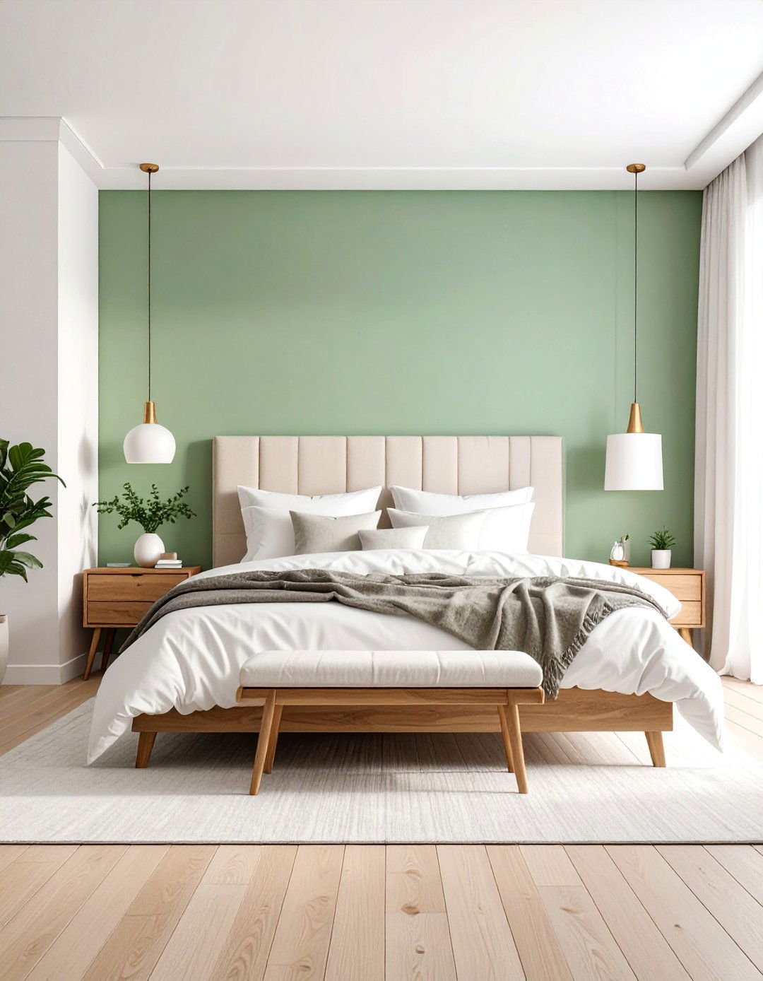 Khaki Accent Wall with White Contrast - 25 Khaki Bedroom Ideas