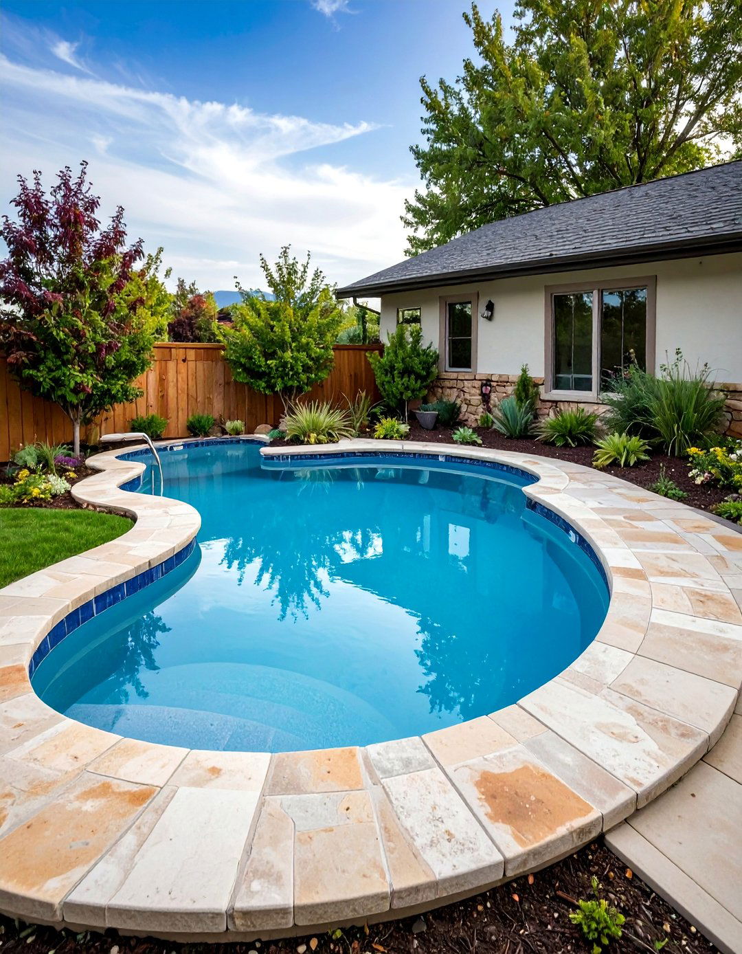 Kidney Shaped Pool with Natural Materials - 25 Backyard Pool Ideas on a Budget