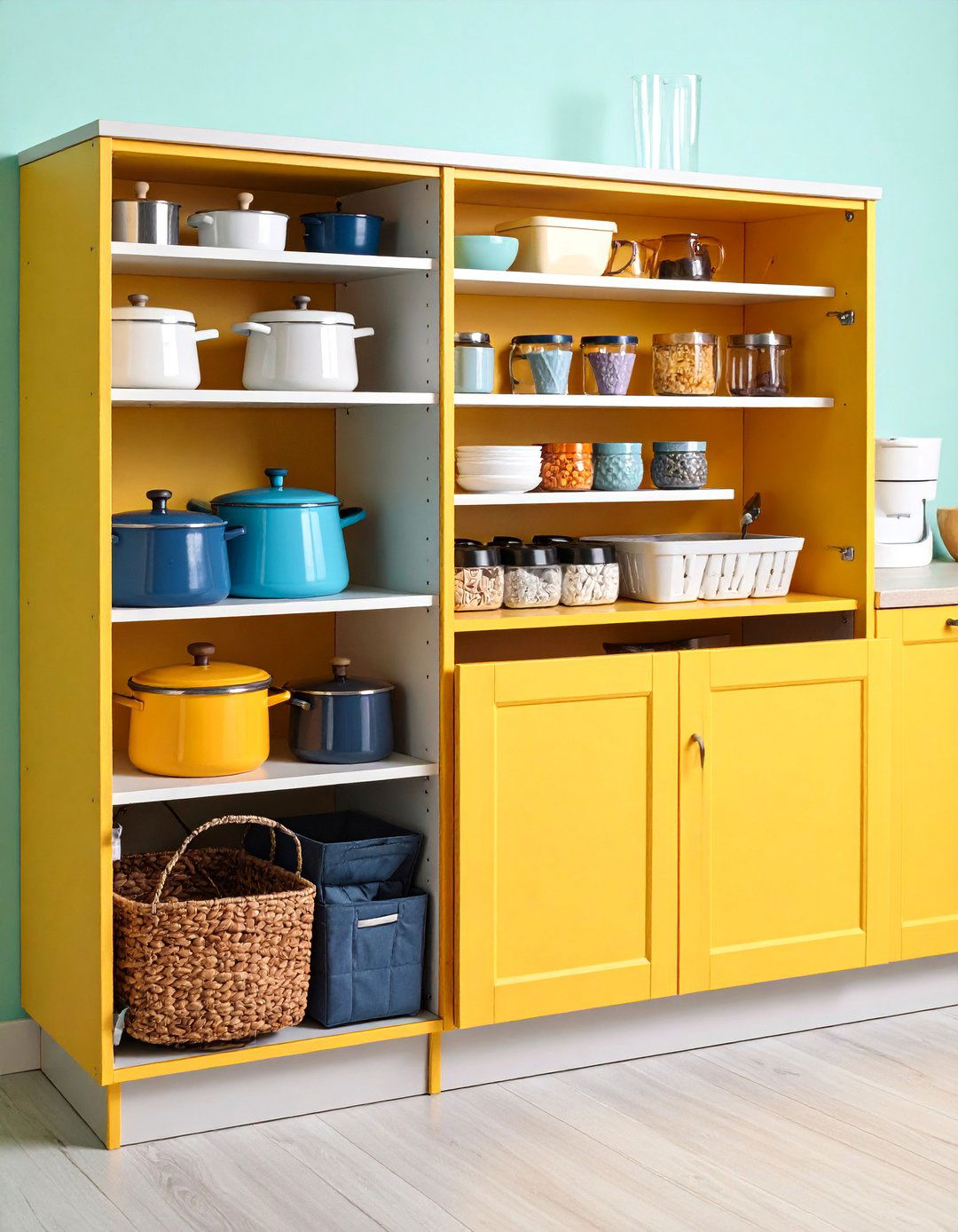 Kitchen Base Cabinet with Pot and Pan Pullout Organizer - 25 cabinet storage ideas