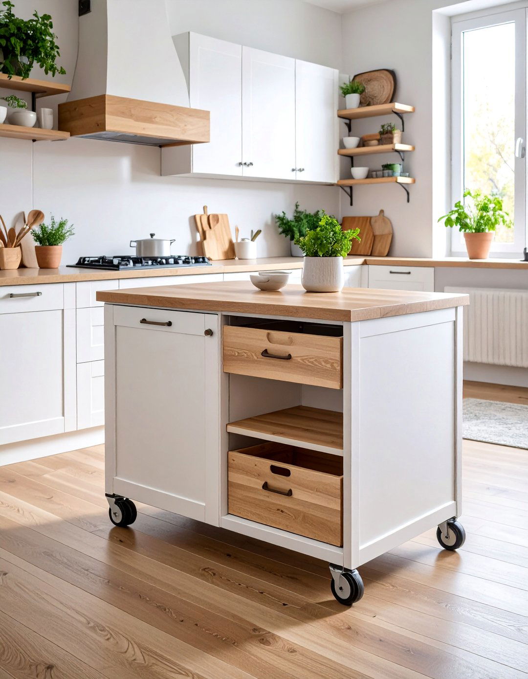 Kitchen Cart with Expandable Work Surface - 25 Small Apartment Storage Ideas