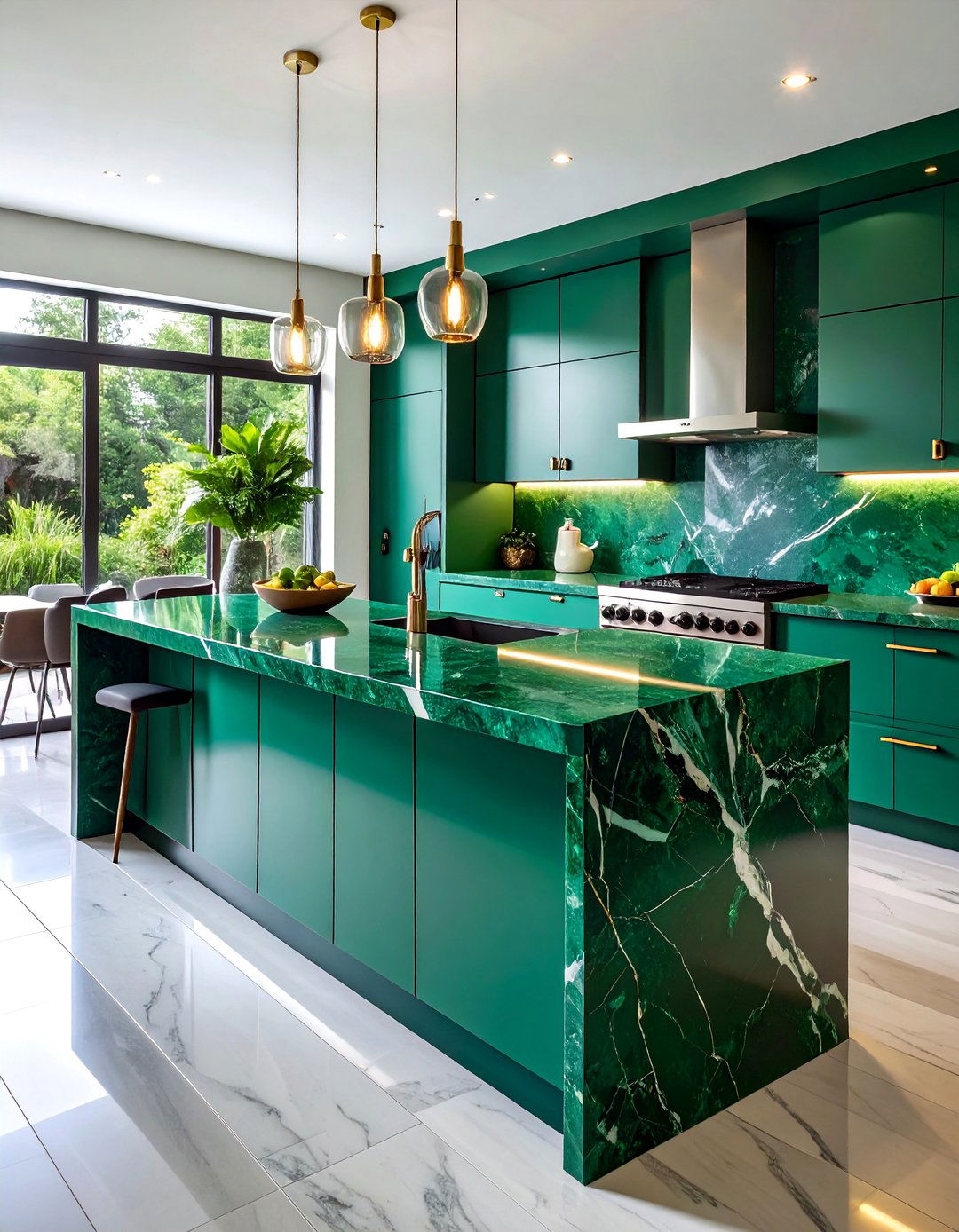 Kitchen Countertop with Jewel Tone Quartz in Rich Emerald - 25 Kitchen Countertop Ideas