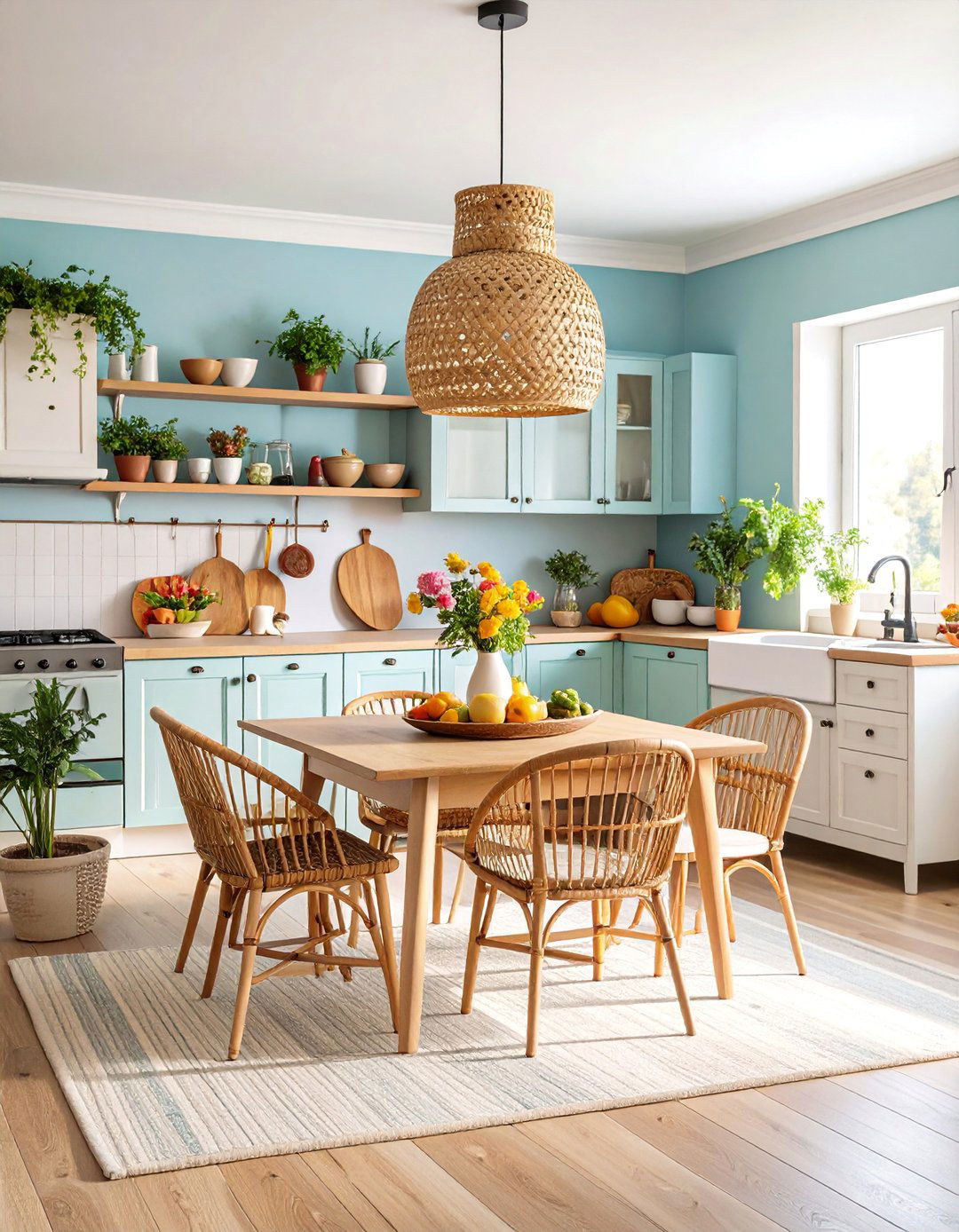 Kitchen Dining Area with Mixed Furniture Styles - 25 Boho Farmhouse Decor Ideas