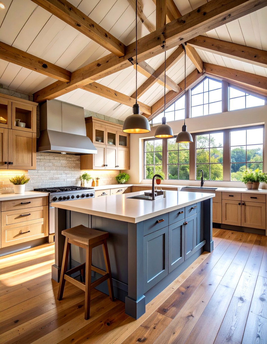 Kitchen Island Centered Barndominium Kitchen with Radial Layout - 25 Barndominium Kitchen Ideas