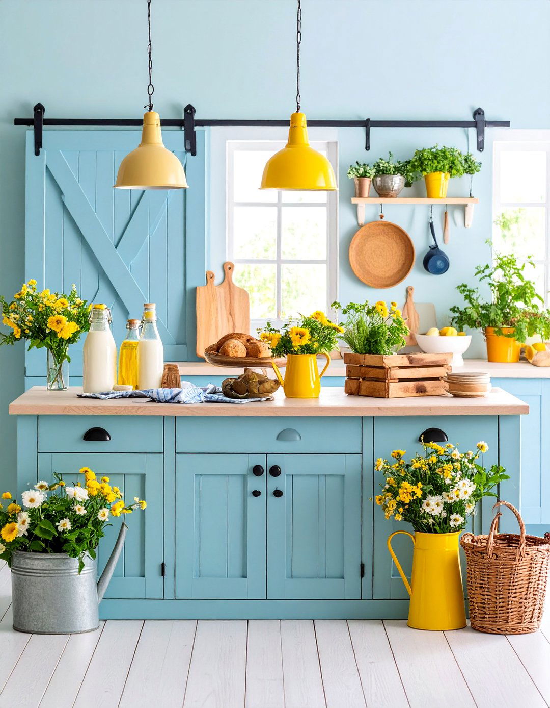 Kitchen Island with Barn Door Storage and Country Accessories - 25 kitchen island decor ideas