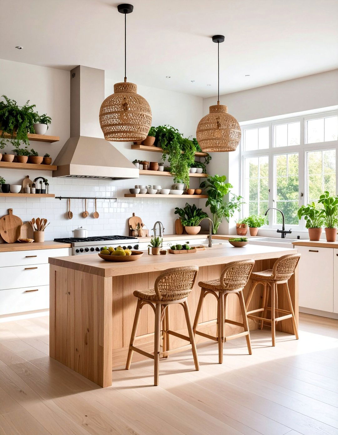 Kitchen Island with Boho Bar Seating - 25 Boho-scandinavian Design and Decor Ideas
