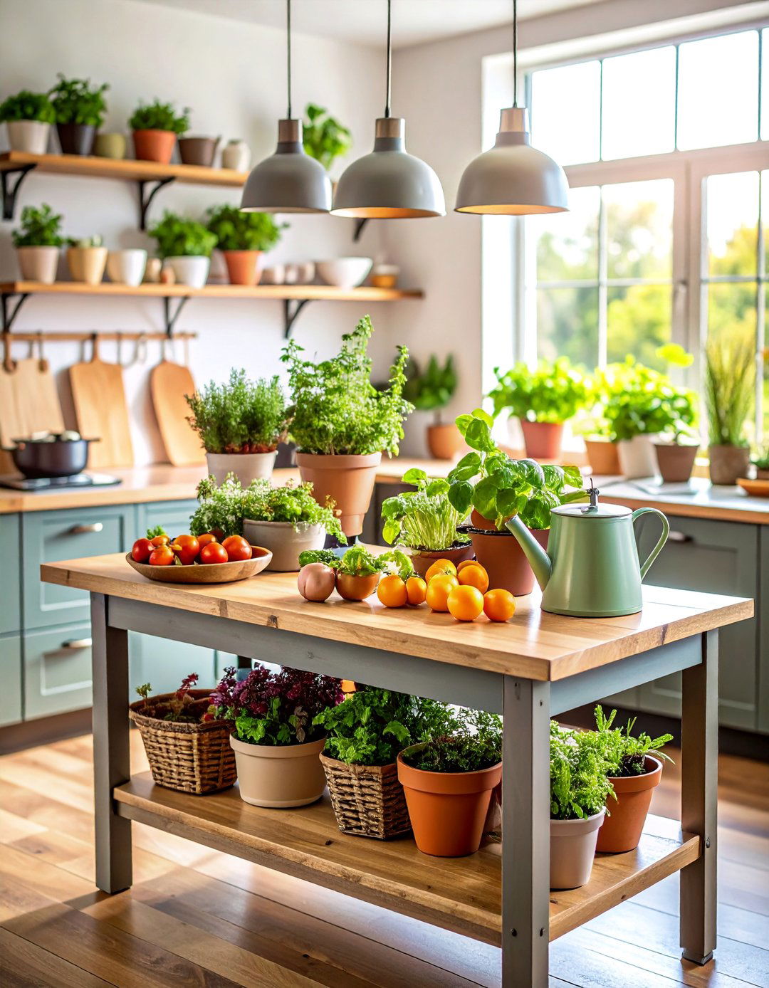 Kitchen Island with Fresh Herb and Vegetable Garden Station - 25 kitchen island decor ideas