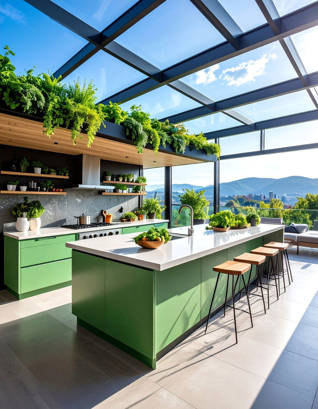 Kitchen Island with Green Roof and Living Elements - 25 Outdoor Kitchen Island Ideas