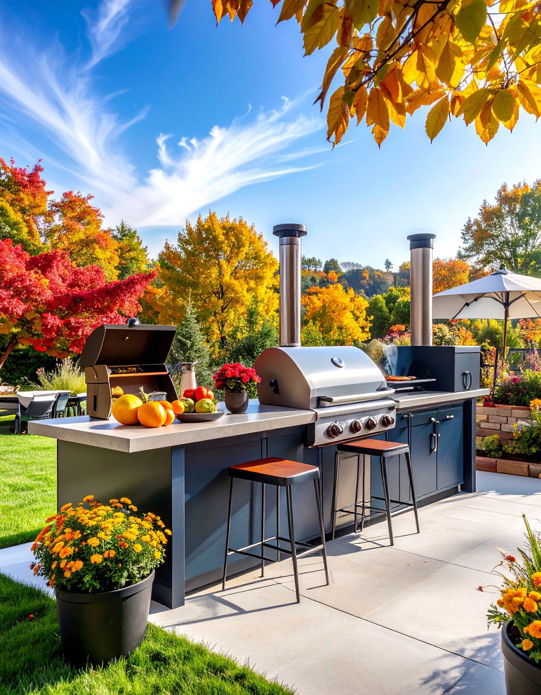 Kitchen Island with Integrated Smoker and BBQ Station - 25 Outdoor Kitchen Island Ideas
