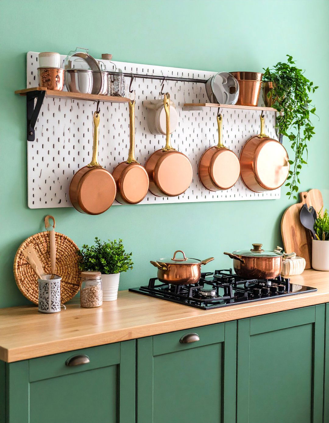 Kitchen Pegboard with Hanging Pot Storage - 25 Small Apartment Storage Ideas