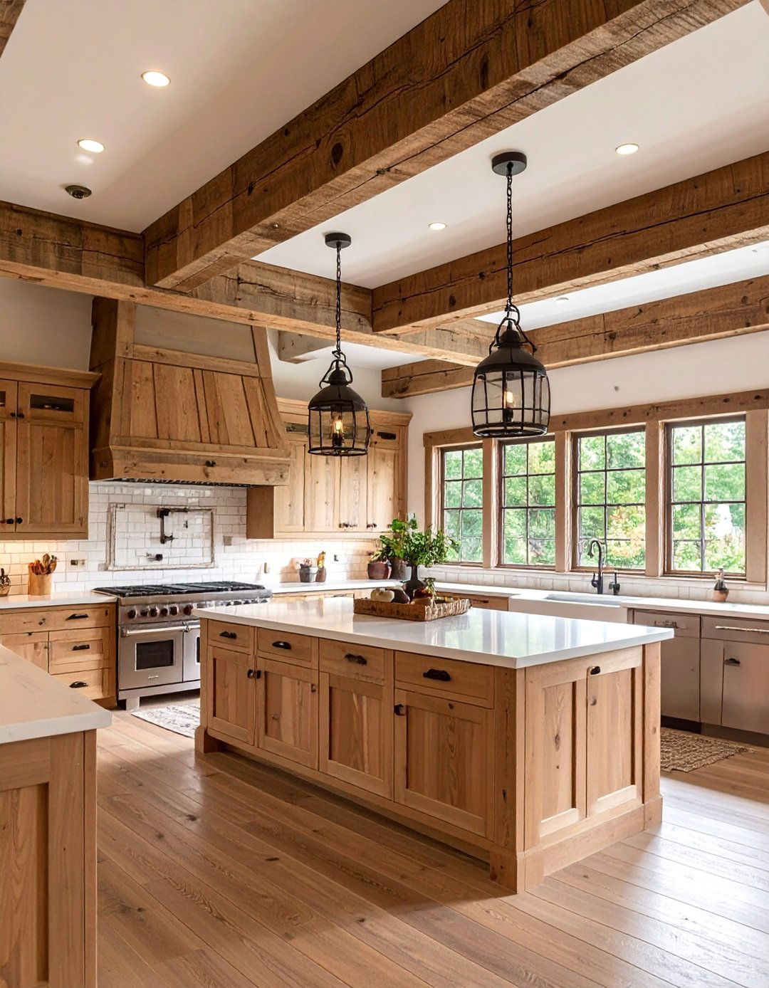 Kitchen with Dramatic Exposed Wooden Ceiling Beams - 25 Cozy Kitchen Ideas