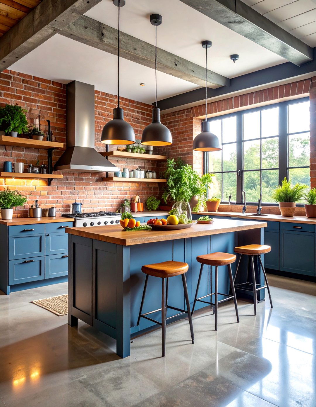 Kitchen with Metal Island Base and Butcher Block Counters - 25 Industrial Interior Design Style Ideas