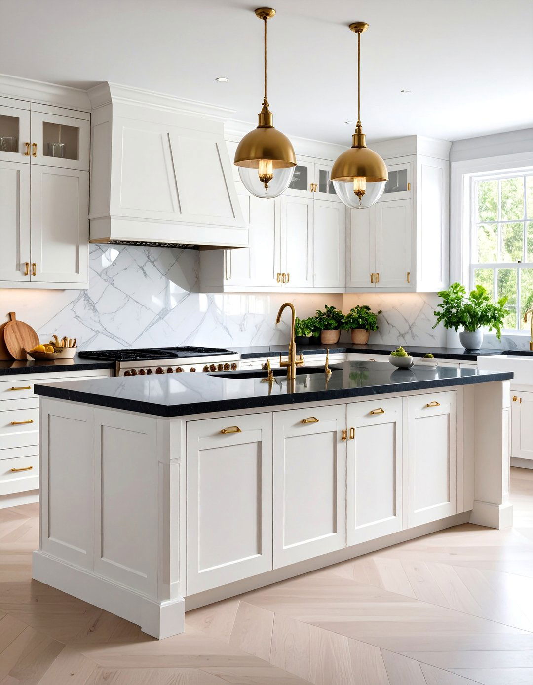 Kitchen with White Cabinets Black Countertops and Brass Hardware - 25 Kitchen With White Cabinets and Black Countertops Ideas